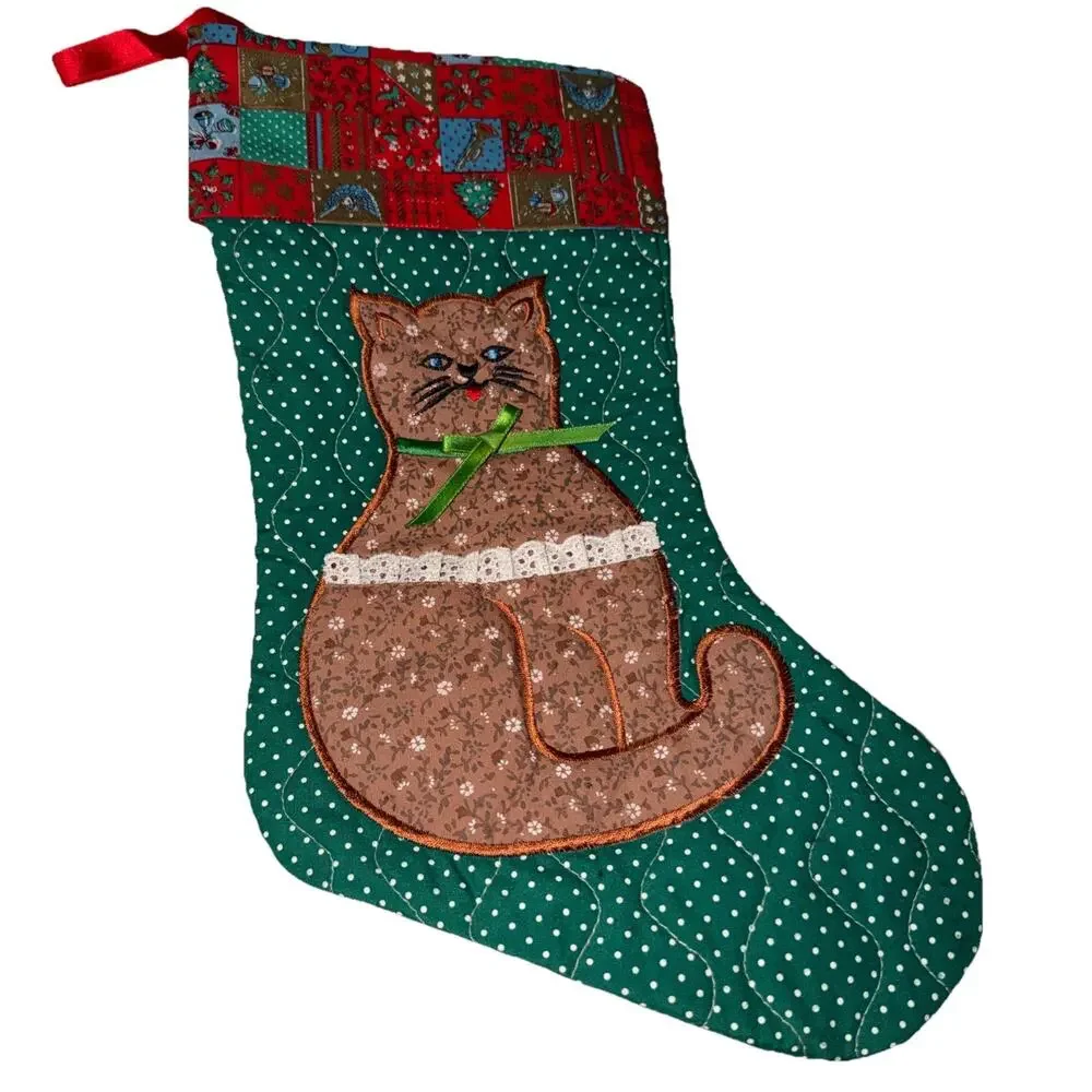 Vintage Avon Gift Collection Calico Cat Christmas Quilted Stocking A